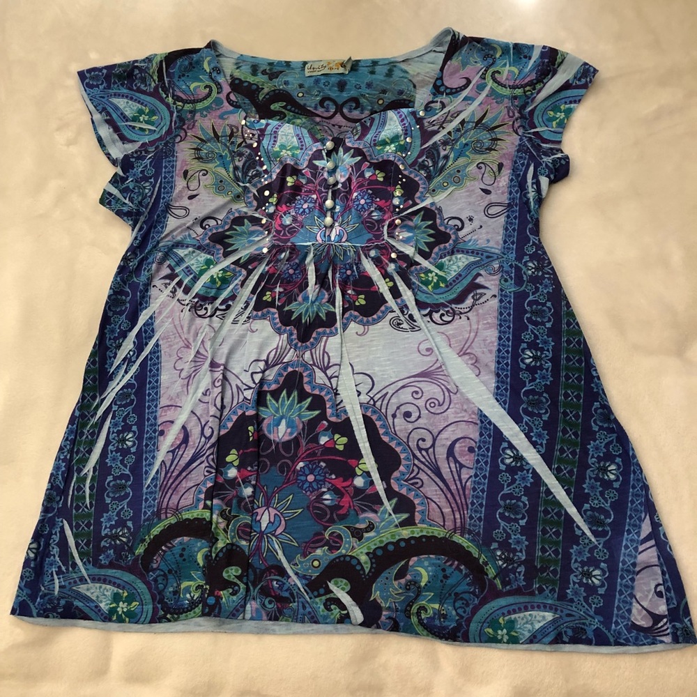 Unity World Wear Petite Large Girly Gem Floral Top